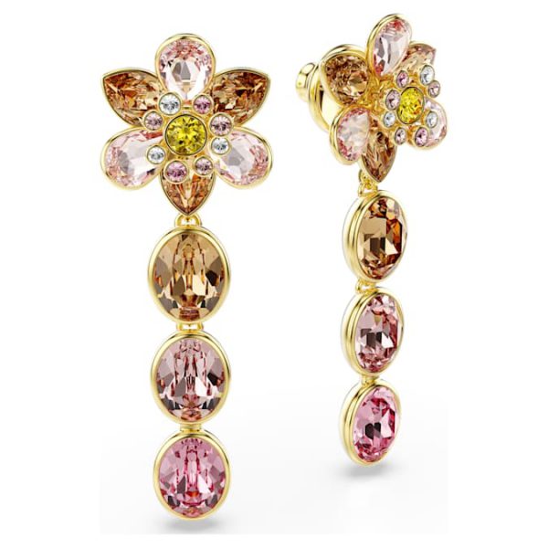 Idyllia drop earrings Mixed cuts, Flower, Multicolored, Gold-tone plated - Image 4