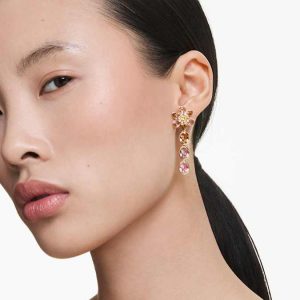 Idyllia drop earrings Mixed cuts, Flower, Multicolored, Gold-tone plated
