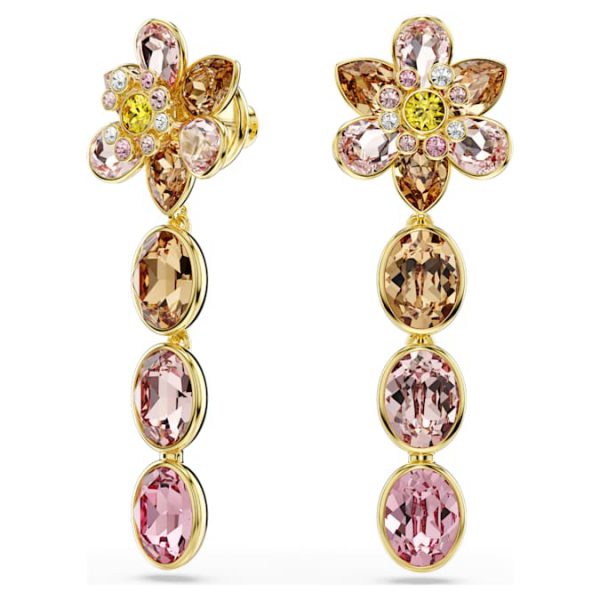Idyllia drop earrings Mixed cuts, Flower, Multicolored, Gold-tone plated - Image 6