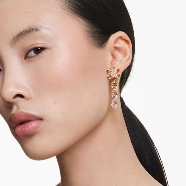 Idyllia drop earrings Mixed cuts, Flower, Multicolored, Gold-tone plated