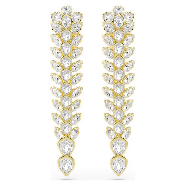 Idyllia drop earrings Mixed cuts, Long, White, Gold-tone plated - Image 2