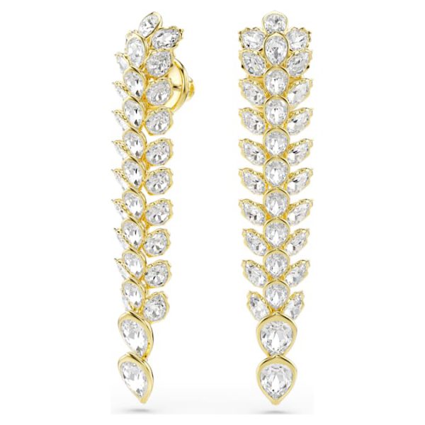 Idyllia drop earrings Mixed cuts, Long, White, Gold-tone plated - Image 3