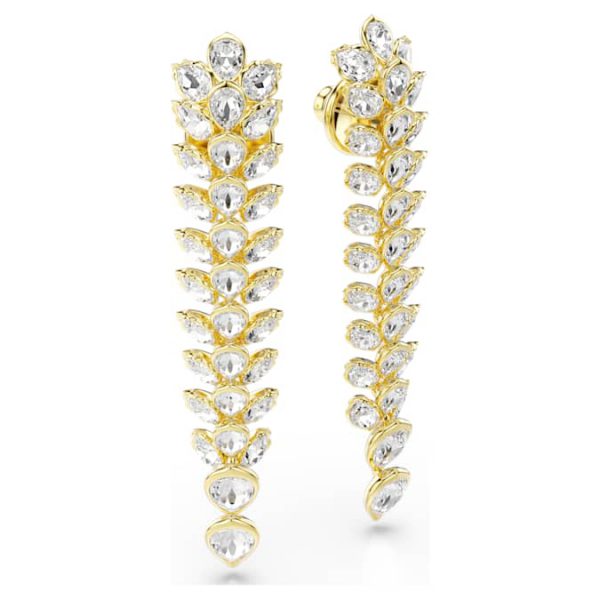 Idyllia drop earrings Mixed cuts, Long, White, Gold-tone plated - Image 4