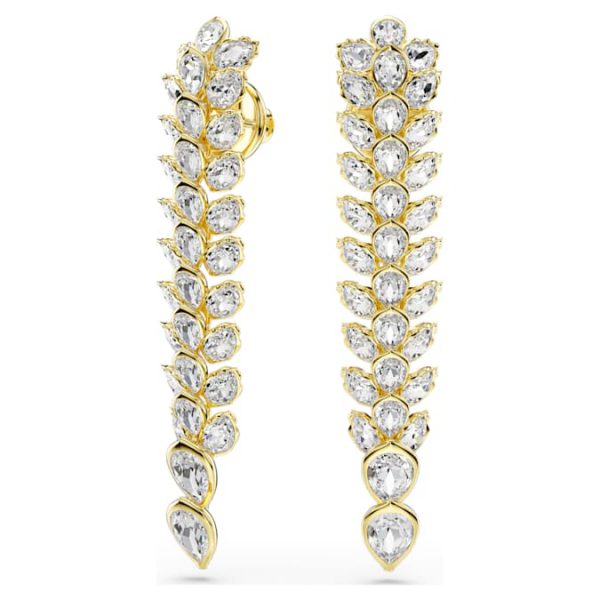Idyllia drop earrings Mixed cuts, Long, White, Gold-tone plated - Image 6