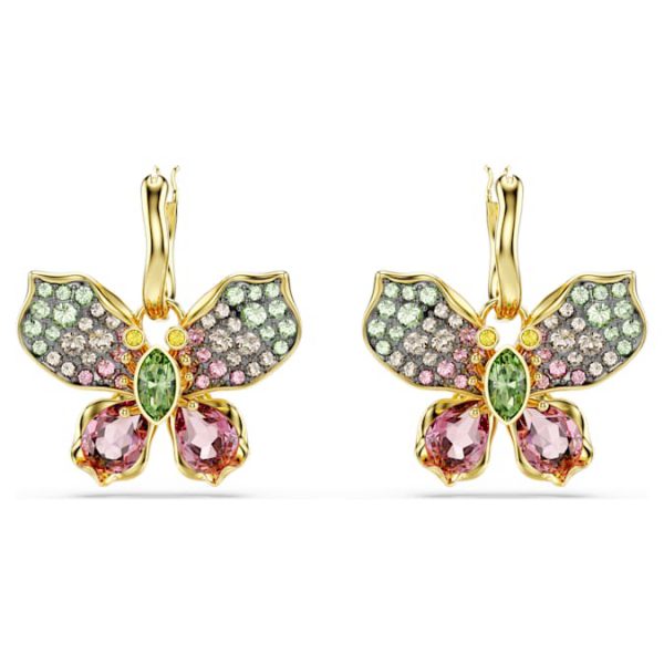 Idyllia drop earrings Mixed cuts, Pavé, Butterfly, Multicolored, Gold-tone plated - Image 3