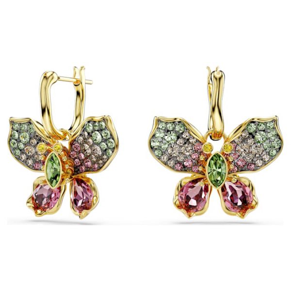 Idyllia drop earrings Mixed cuts, Pavé, Butterfly, Multicolored, Gold-tone plated - Image 7
