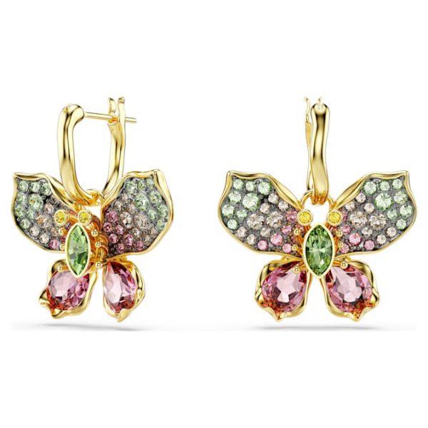 Idyllia drop earrings Mixed cuts, Pavé, Butterfly, Multicolored, Gold-tone plated - Image 2
