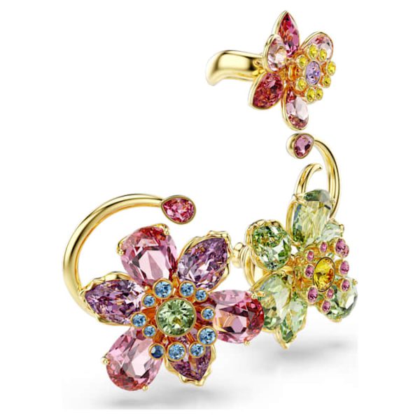 Idyllia ear cuff Set (3), Asymmetrical design, Mixed cuts, Flower, Multicolored, Gold-tone plated - Image 4