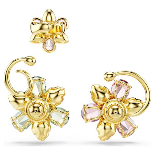 Idyllia ear cuff Set (3), Asymmetrical design, Mixed cuts, Flower, Multicolored, Gold-tone plated - Image 5
