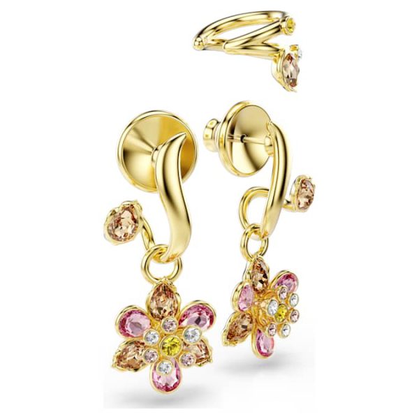 Idyllia earrings Set (3), Mixed cuts, Flower, Multicolored, Gold-tone plated - Image 3