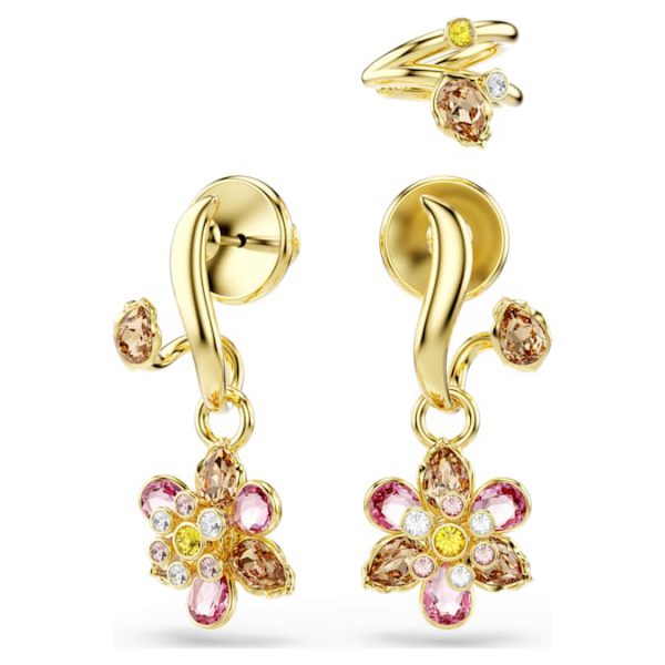 Idyllia earrings Set (3), Mixed cuts, Flower, Multicolored, Gold-tone plated - Image 5