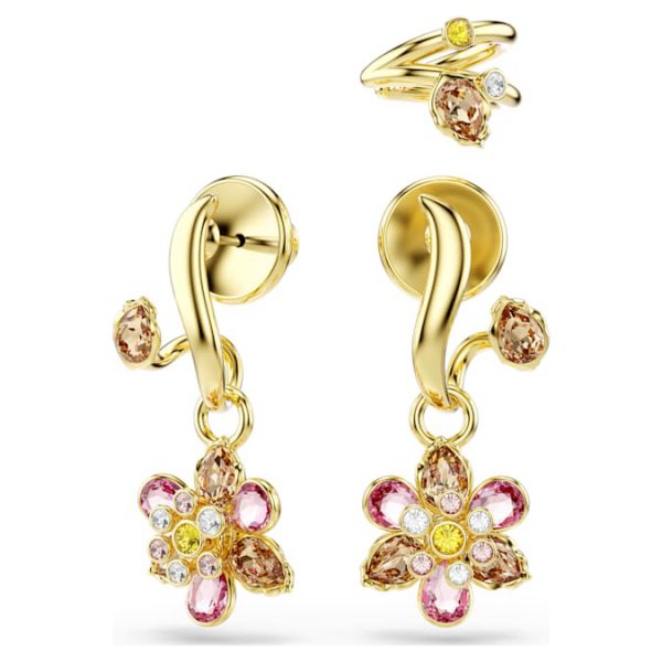 Idyllia earrings Set (3), Mixed cuts, Flower, Multicolored, Gold-tone plated - Image 2
