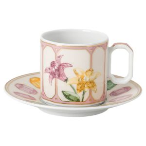 Idyllia espresso cup with saucer Porcelain, Crystal print motif, Citron, Multicolored