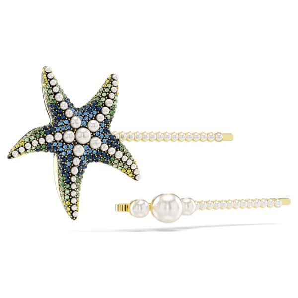 Idyllia hair pin Set (2), Crystal pearls, Starfish, Multicolored, Gold-tone plated - Image 3