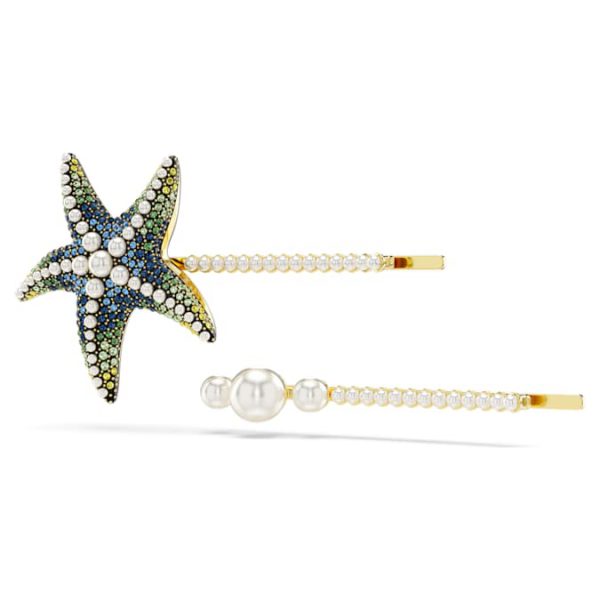Idyllia hair pin Set (2), Crystal pearls, Starfish, Multicolored, Gold-tone plated - Image 2