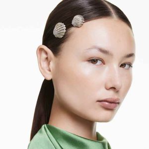 Idyllia hair pin Set (2), Shell, White, Mixed metal finish