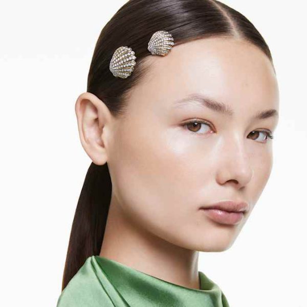 Idyllia hair pin Set (2), Shell, White, Mixed metal finish