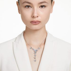 Idyllia Lilia Y necklace Butterfly, Blue, Rhodium plated