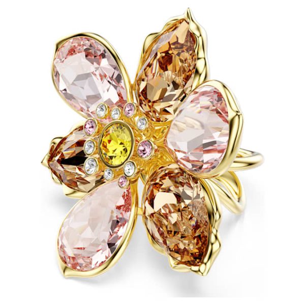 Idyllia motif ring Mixed cuts, Flower, Multicolored, Gold-tone plated - Image 2