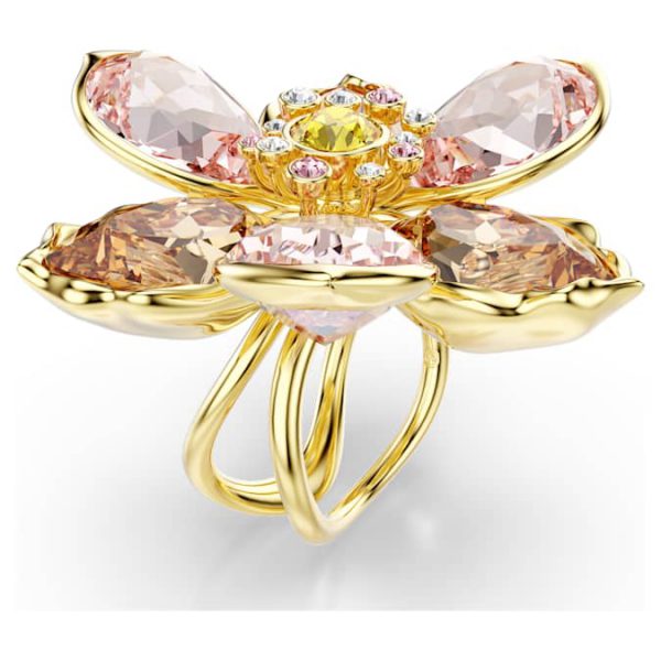 Idyllia motif ring Mixed cuts, Flower, Multicolored, Gold-tone plated - Image 3