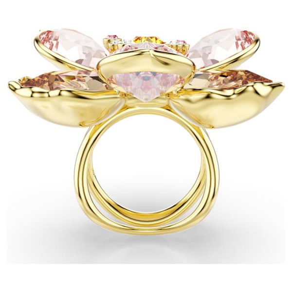 Idyllia motif ring Mixed cuts, Flower, Multicolored, Gold-tone plated - Image 4