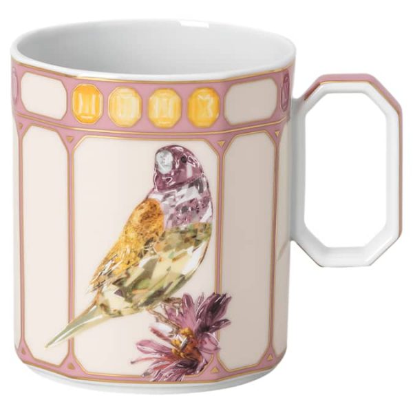 Idyllia mug Porcelain, Crystal print motif, Finch, Pink - Image 5