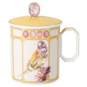 Idyllia mug Porcelain, Crystal print motif, Finch, Yellow