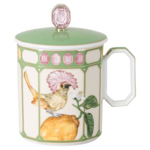 Idyllia mug Porcelain, Crystal print motif, Flycatcher, Green