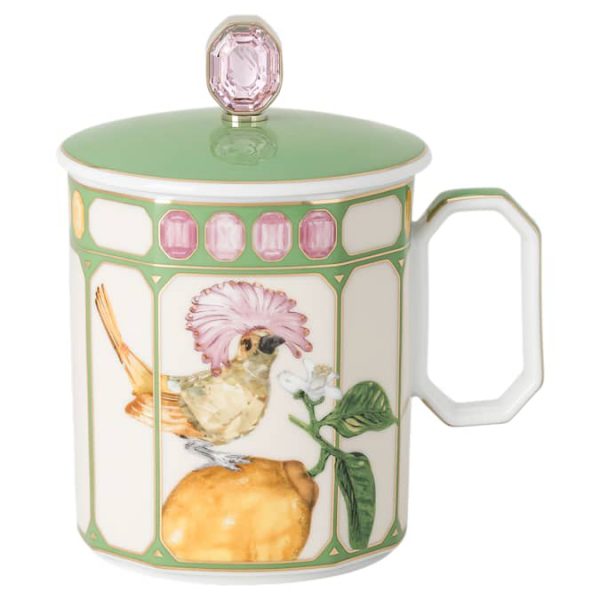 Idyllia mug Porcelain, Crystal print motif, Flycatcher, Green