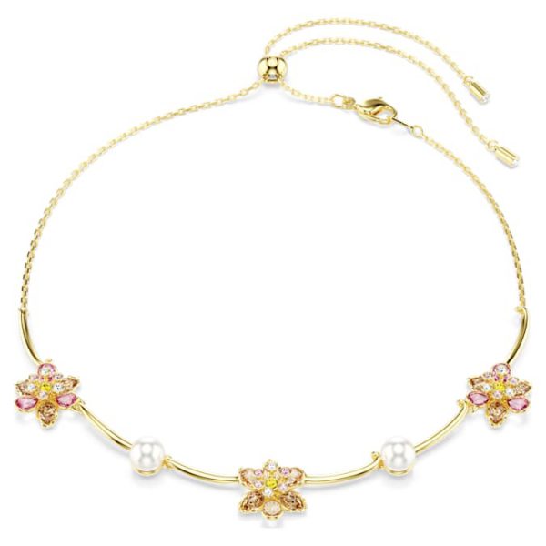 Idyllia necklace Crystal pearl, Mixed cuts, Flower, Multicolored, Gold-tone plated - Image 2