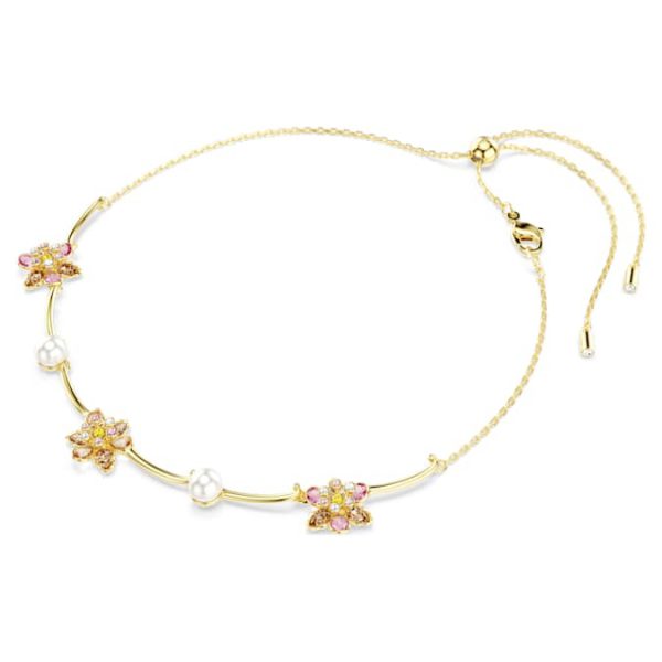 Idyllia necklace Crystal pearl, Mixed cuts, Flower, Multicolored, Gold-tone plated - Image 3