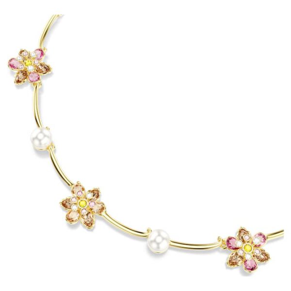 Idyllia necklace Crystal pearl, Mixed cuts, Flower, Multicolored, Gold-tone plated - Image 5