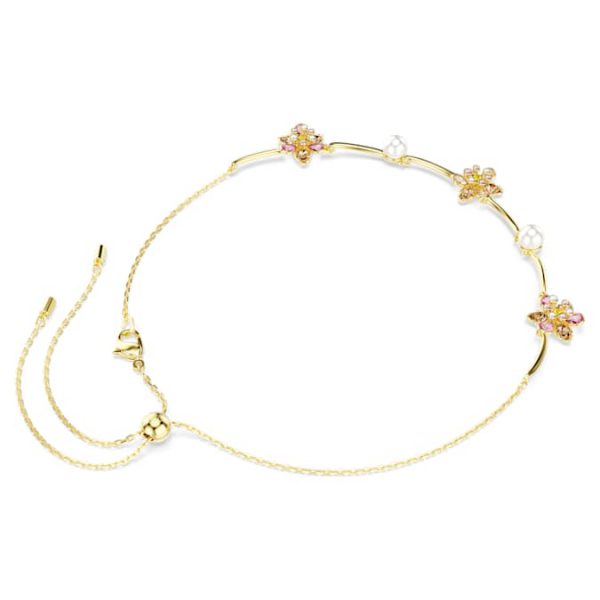 Idyllia necklace Crystal pearl, Mixed cuts, Flower, Multicolored, Gold-tone plated - Image 6