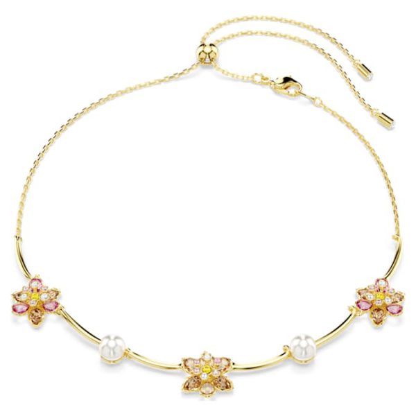 Idyllia necklace Crystal pearl, Mixed cuts, Flower, Multicolored, Gold-tone plated - Image 8