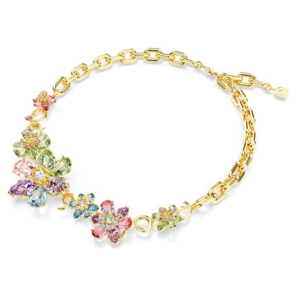 Idyllia necklace Mixed cuts, Flower, Multicolored, Gold-tone plated - Image 3