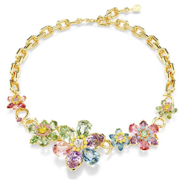 Idyllia necklace Mixed cuts, Flower, Multicolored, Gold-tone plated - Image 8