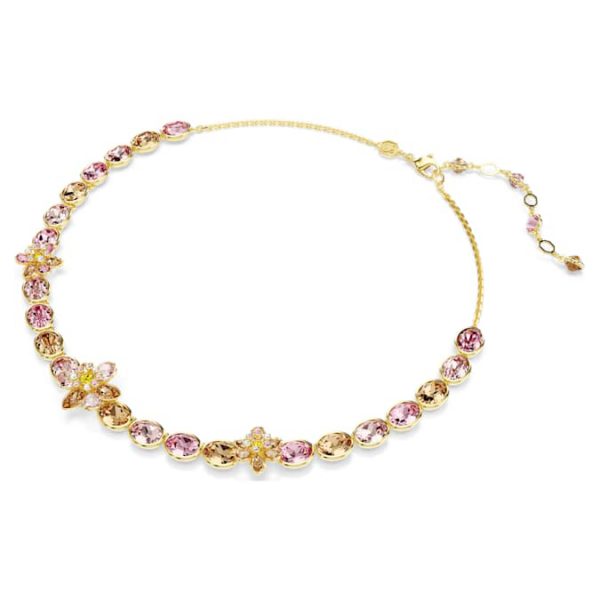 Idyllia necklace Mixed cuts, Flower, Multicolored, Gold-tone plated - Image 3