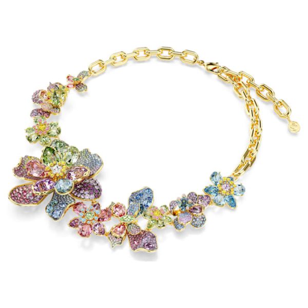 Idyllia necklace Mixed cuts, Pavé, Flower, Multicolored, Gold-tone plated - Image 3
