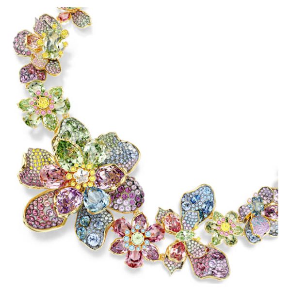 Idyllia necklace Mixed cuts, Pavé, Flower, Multicolored, Gold-tone plated - Image 5