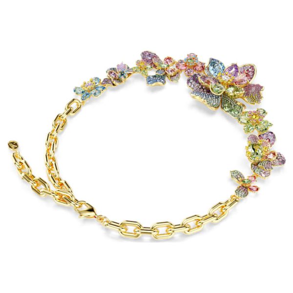 Idyllia necklace Mixed cuts, Pavé, Flower, Multicolored, Gold-tone plated - Image 6