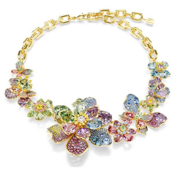 Idyllia necklace Mixed cuts, Pavé, Flower, Multicolored, Gold-tone plated - Image 8