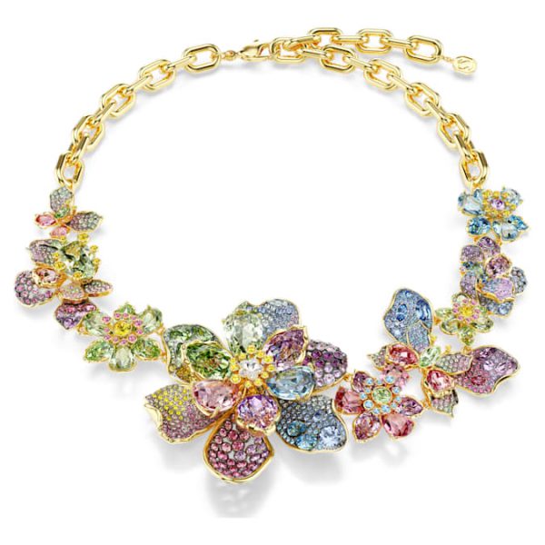 Idyllia necklace Mixed cuts, Pavé, Flower, Multicolored, Gold-tone plated - Image 2