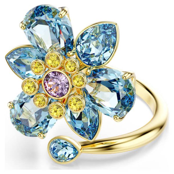 Idyllia open ring Mixed cuts, Flower, Blue, Gold-tone plated - Image 2
