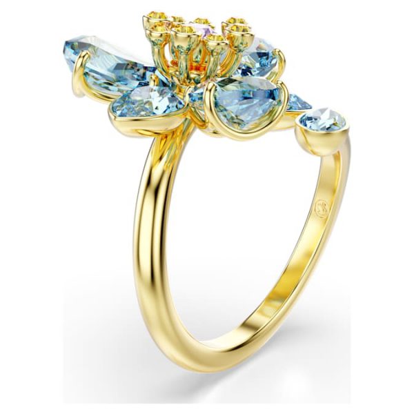 Idyllia open ring Mixed cuts, Flower, Blue, Gold-tone plated - Image 3