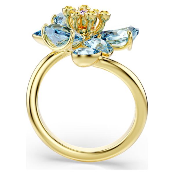 Idyllia open ring Mixed cuts, Flower, Blue, Gold-tone plated - Image 4