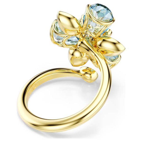 Idyllia open ring Mixed cuts, Flower, Blue, Gold-tone plated - Image 5