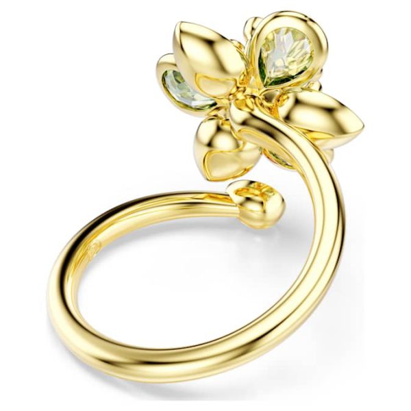 Idyllia open ring Mixed cuts, Flower, Green, Gold-tone plated - Image 5