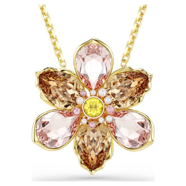Idyllia pendant and brooch Mixed cuts, Flower, Multicolored, Gold-tone plated - Image 2