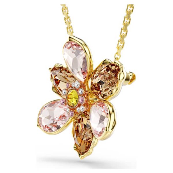 Idyllia pendant and brooch Mixed cuts, Flower, Multicolored, Gold-tone plated - Image 4