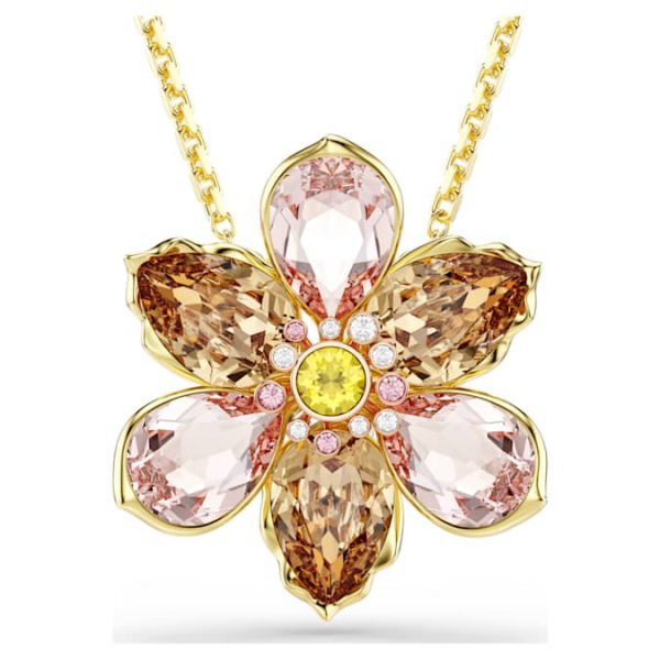 Idyllia pendant and brooch Mixed cuts, Flower, Multicolored, Gold-tone plated - Image 8